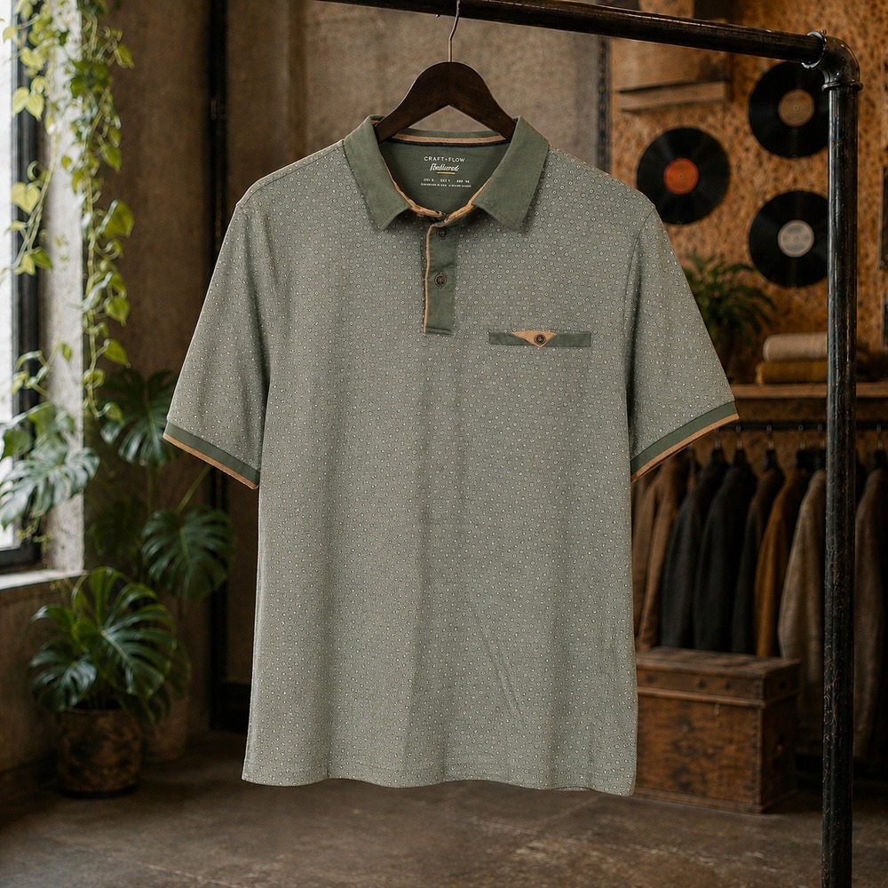Craft + Flow Green Pattern Polo Shirt Casual Minimalist Golf Tee Small